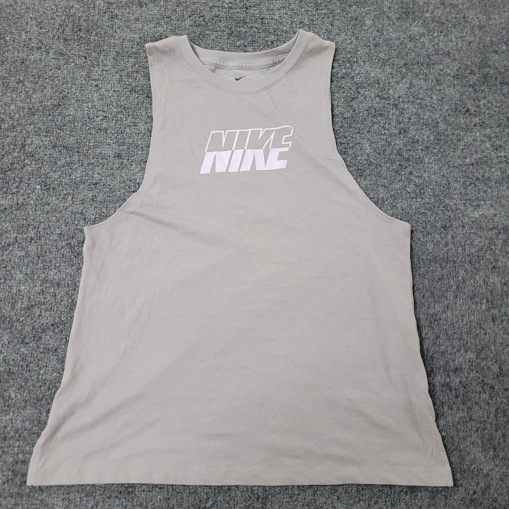 Nike Tank Top Womens Size S Gray Dri-Fit Mesh Back Sleeveless Athletic Gym Shirt